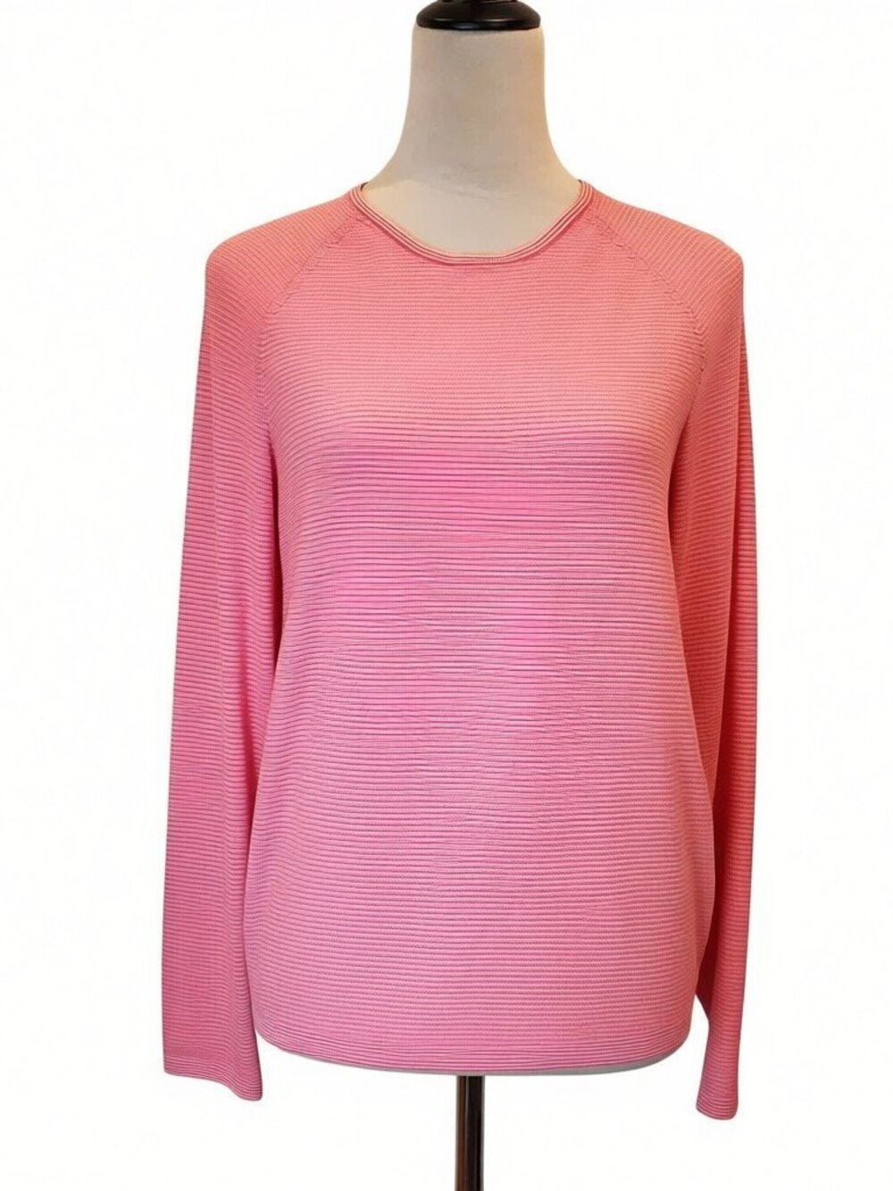 J McLaughlin Jamey Sweater Peony/Fuchsia Micro Stripe Pullover Pink SZ L